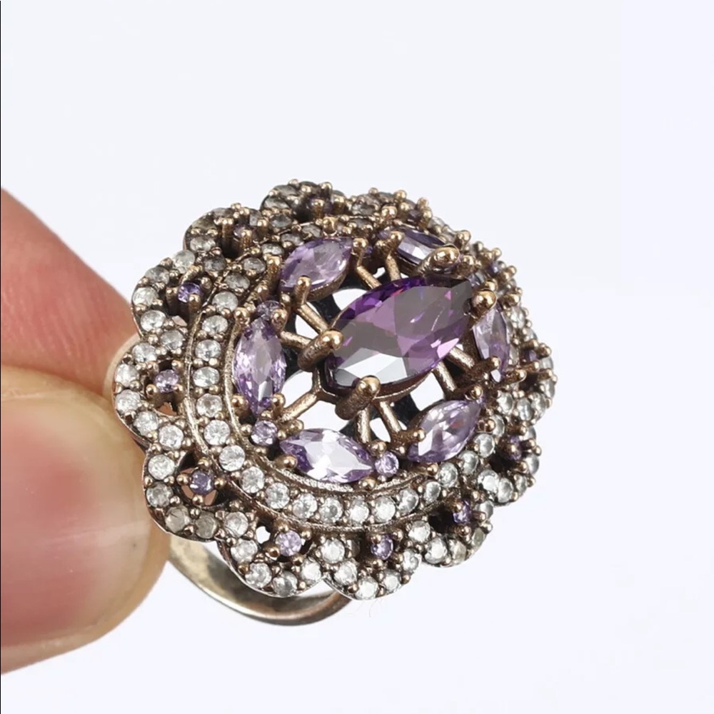 Sultan Ottoman Topaz Amethyst Silver Ring Size 8.5